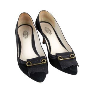 Lulu Guinness BLACK REAL LEATHER SUEDE MID HEEL POINTED CLASSIC PUMP SHOES Sz 40